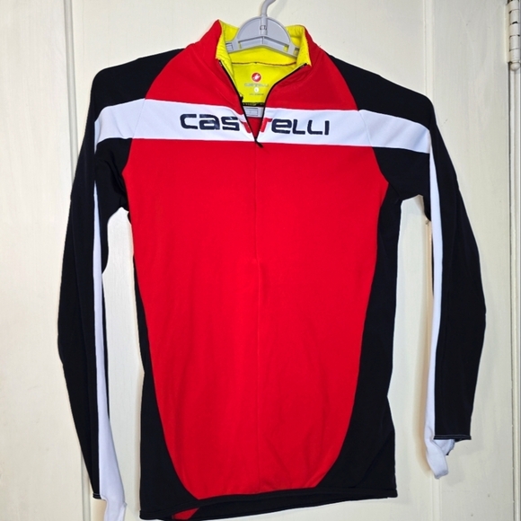 Casttell Cycling Rosso Corsa Bike 1/2 Zip Jersey Back Pocket Size Large Women's - Picture 1 of 16